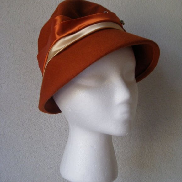 Vintage l 60s Wool Aurora Borealis Rhinestones Jewel Satin Ribbon Mod Bucket Hat main image 6